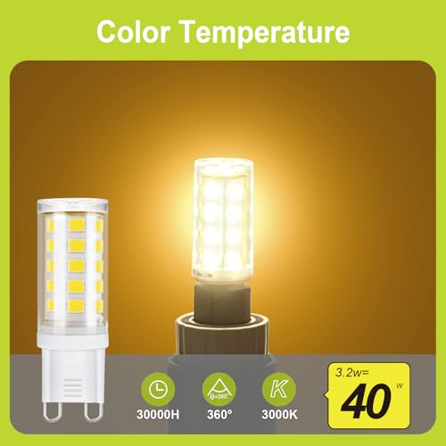 GY G9 LED Bulb, 3.2W (Equivalent to 40W) 520 Lumens Warm White 3000K, G9 LED Bulb 360 Degree Beam Angle, No Dark Corner, Non-Dimmable (10 Unit)