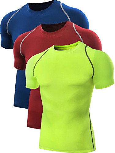 Neleus Men's 3 Pack Compression Workout Short Sleeve Shirts,801,Red,Black,Grey,XL EUR 2XL