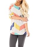 LISASTOR Women Summer Shirt Scoop Neck 3/4 Sleeve Colorblock Blouse Tees Tops Tunic Shirts