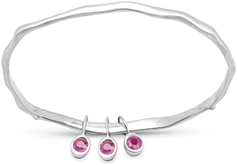 0.81 Carats Genuine Ruby Minimalist Bangle Solid .925 Sterling Silver With Rhodium Plating, Matte Finish