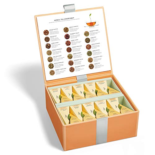 Tea Forte Tea Chest - Caja de Cata de Tés Herbales, Surtido de 40 Infusores Piramidales Hechos a Mano, Incluye Manzanilla, Chai, Menta y Más