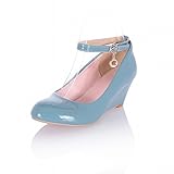Carol Shoes Fashion Women's Sweet Buckle Ankle-strap Elegance Wedge Mid Heel Mary Janes Shoes
