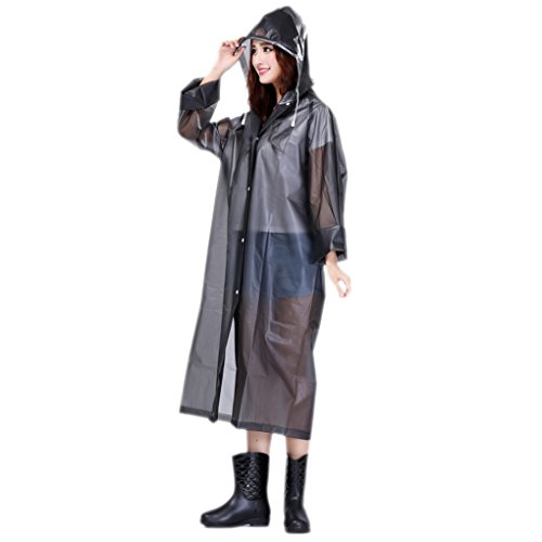 Women Packable Lightweight Transparent EVA Rain Jacket Poncho Raincoat
