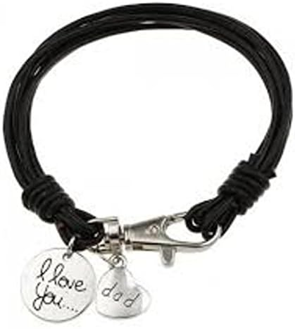 FATHER'S DAY GIFT Black leather strand bracelet with 'I love you' &amp; 'Dad' Tag Charm For Men