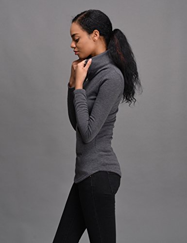 NEARKIN (NKNKWTT791 Women Soft Fleece Lined Comfy Slim Cut Upturned Collar Zipup Tshirts Charcoal US L(Tag Size XL) - Thumbnail 7