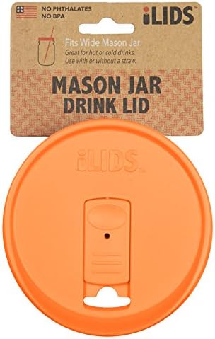 iLIDS Mason Jar Drink Lid, Wide Mouth, Orange, Pack of 2