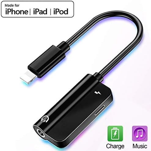 Headphone Adapter AUX 3.5mm Audio Jack dongle Compatible with for iPhone 7/7Plus/X/XS/XR/8/8Plus Car Charger Earphone Connector Adapter 2 in 1 Cable Charging and Cable Compatible Support for iOS12