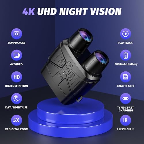 LBOYLOVE® Night Vision Goggles, 4K Digital Infrared Night Vision Binoculars for Adults, Day and Night, with 4K Video, 36MP Photo, 3" HD Screen & 32GB TF Card, Suitable for Hunting, Camping & Security