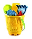 Summer Fun 6 Piece Children's Kid's Mini Toy Beach/Sandbox Tool Play set, Comes with Watering Bucket, Hand Tools, Sand Molds (Colors May Vary)