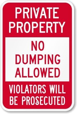 SmartSign18 x 12 inch “Private Property - No Dumping Allowed, Violators Prosecuted” Metal Sign, 63 mil Laminated Rustproof Aluminum, Red and White, Made in USA