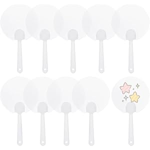 SOFPLATE 10Pcs Round Hand Fan Blank Plastic Hand Fans Bulk Summer Clear Transparent Printable Painting Sticker Chinese Style