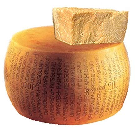 Parmigiano Reggiano DOP "Vacche Rosse" (rote Kühe), Ganze Stück 38 Kg, 24 Monate. Direkt von den Consorzio Vacche Rosse produziert (Roter Aufkleber)