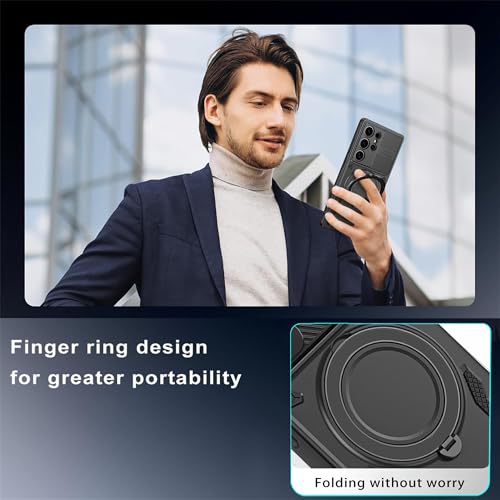 PANXIYUE Samsung Galaxy S24 Ultra 5G Case, with Invisible Magnetic Stand 360° Rotating Invisible Kickstand PC + Soft TPU Shockproof Protective Edges, Black
