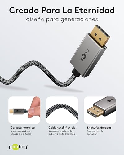 goobay USB C to DisplayPort 1.2 Cable 4K@60Hz Type C Thunderbolt 3/4 to DP USB 3.1 Cable Compatible with Mac Book, iPhone, Surface / 1m/ Textile Cable / 75707
