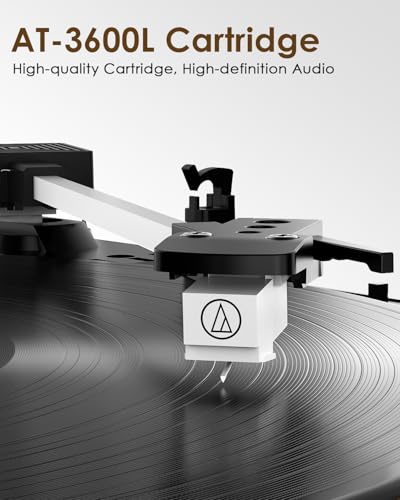 Vinyl Turntable with Two Stereo Speakers, Wireless Belt Drive Turntable 3 Speeds AT-3600L Cartridge Vintage RCA Output