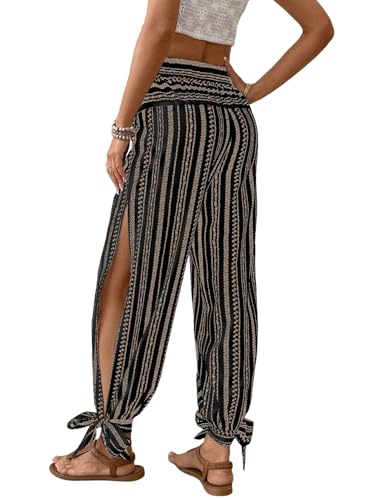 WDIRARA Women's Boho High Waist Split Knot Hem Long Pants Flowy… at Amazon