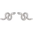 SLUYNZ S925 Sterling Silver Punk Snake Stud Earrings for Women Teens Snake Helix Stud Earrings Cartilage Cross Stripe Open Snake Earrings