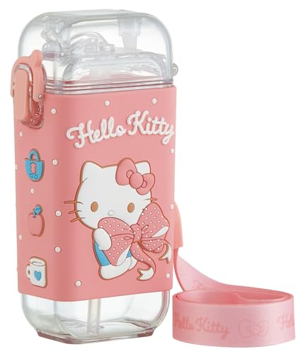 スケーター(Skater) スクエア ストロー ボトル 水筒 S 260ml ワンプッシュ カバー付 ショルダーベルト付 サンリオ ハローキティ ビッグリボン 女の子 PSQ3ST-A