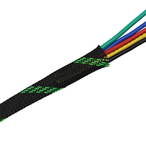 30ft PET Expandable Sleeving Flexo Wire Cable Sleeve (1/2", Green&Black) - Thumbnail 4