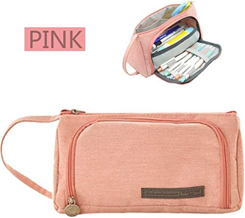 Pencil Pouch,Large Capacity Pencil Case,JHCtech Pencil Pen Case with Handle,Makeup Bag Stationery Storage Organizer for Student College Middle High School Supplies & Office (Pink)