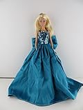 A Teal Green Satin Gown with Sequined Top Made to Fit the Barbie Doll
