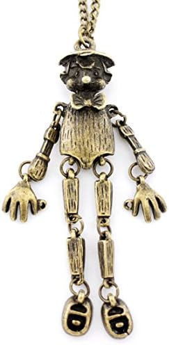 Vintage Feel Antique Gold Tone Cute Robot Scarecrow Pendant Necklace