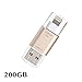 [Apple MFi Certified] USB 3.0 Flash Drive for iPhone iPad, GMYLE Mini External Storage Memory Expansion USB Stick with Lightning Connector (200GB) (Gold)