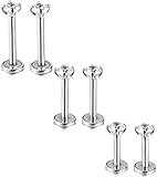 FIBO STEEL 316L 2-6pcs Stainless Steel 16G 3mm CZ Inlaid Lip Rings Labret Monroe Nose Studs Helix Earring Piercing, 6mm 8mm 10mm Bar Length Available