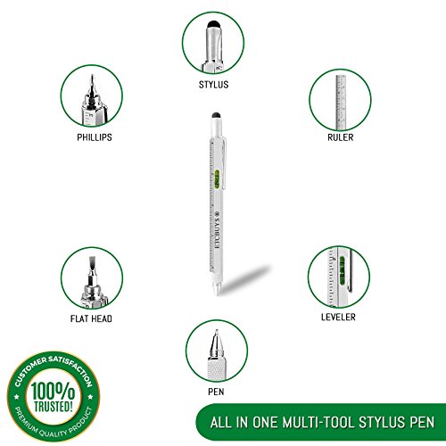 Screwdriver Pen Pocket Multi-Tool 6 in 1 - Multi-Functional & Sturdy Aluminum DIY Tool, with Screwdriver, Stylus, Bubble Level, Ruler & Phillips Flathead Bit, Unique Gift Idea (Silver)