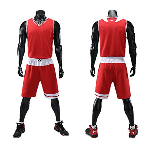 Personalized Basketball Jersey Sportswear Team Uniforms 2 Piece Set. Custom Name/Number on Front & Back. V Neck. (red) - Thumbnail 2