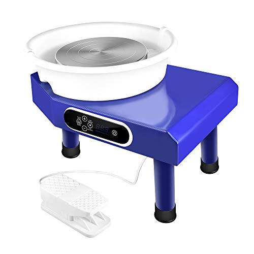 SEAAN Electric Pottery Wheel Machine 25CM Pottery Throwing Ceramic Machine LCD Touch Ceramic DIY Clay Tool for Ceramic Work Art Clay with 10 Pcs Clay Sculpting Tools, Foot Pedal (Blue-LCD/Foot Pedal) - Thumbnail 2