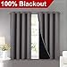 NICETOWN 100% Blackout Curtains with Black Liners, Thermal Insulated Full Blackout 2-Layer Lined Curtains, Energy Efficiency Window Draperies for Dining Room (Grey, 2 Panels, 52-inch W by 45-inch L)