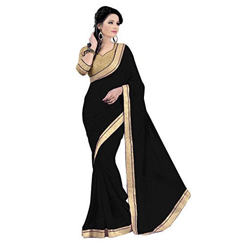 Janasya women s jai ho black color chiffon saree with h…
