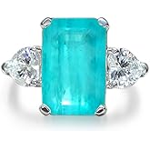 ORAVISTA Elegant 14K Solid Gold over S925 Sterling Silver Women's 5-8 Carat Emerald-Shaped Paraiba Engagement Ring with Moissanite, Exotic Gift for Her