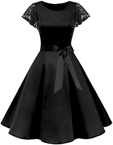 Uniboutique Womens Lace Sleeve Round Neck Party Midi Dress with Belt
