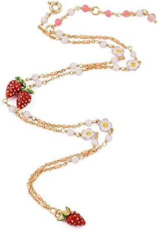 MXMYFZ Ladies Pendant Necklace Creative Simple Enamel Strawberry Pendant Necklace European and American Fashion Short Neck Chain Clavicle Chain
