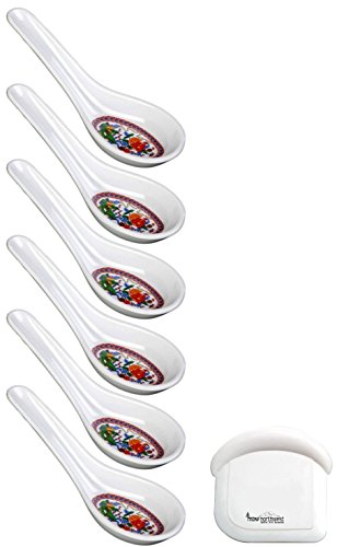MBW NW Brands Won Ton Soba Melamine Soup Spoons with Pan Scraper (Peacock 6-Pack)