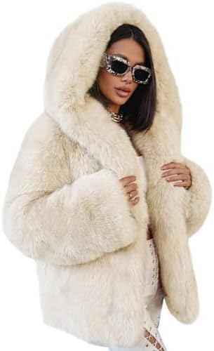 Wyeysyt Women's Faux Fur Coats with Hood Winter Warm Cropped