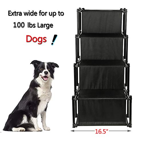H&ZT Dog Car Step Stairs, Accordion Metal Frame Folding Pet Ramp for Indoor Outdoor Use, Lightweight Portable Auto Large Dog and Cat Ladder, Great for Cars, Trucks and SUVs Cargo (4-Steps)
