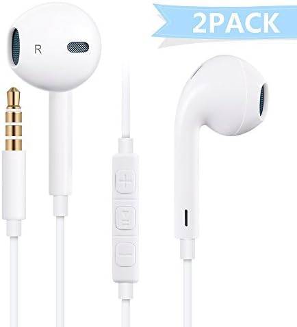iPhone Earphones, AIRTOME In Ear Headphones Earbuds with Microphone Stereo for Apple iPhone 7 Plus/7/6s/6 Plus/5s/5/4s/4/iPad/iPod and More(2 Pack)(White) (White)