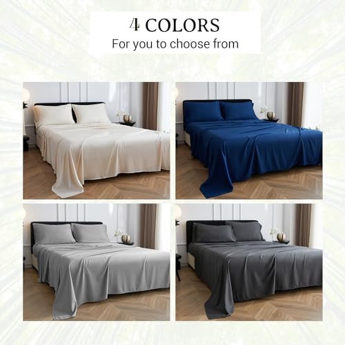 Simple&Opulence 100% Viscose from Bamboo Sheet Set 4Pcs, Cooling for Hot Sleepers, Soft Breathable Bed Sheets Set, 15" (38cm) Deep Pockets, Luxury Hotel Silky Bedding Sheets (Beige,King)