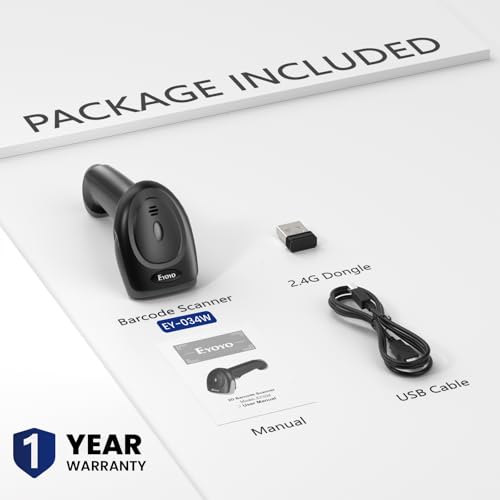 Eyoyo Wireless Barcode Scanner: 2.4G Wireless & USB Wired Connection, Ergonomic Handheld Barcode Scanner Reader for 2D/1D QR Codes, Automatic Fast and Accurate Scanning on Phone, Laptop, Tablet