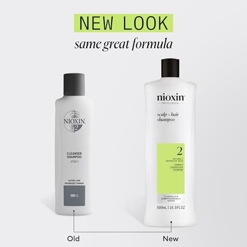 Nioxin System 2 Scalp + Hair Thickening Shampoo for Natural Hair with Progressed Thinning | Cleanse & Boost Hair Density with Niacinamide & Biotin