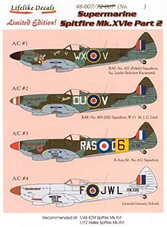 Lifelike 1/48 Scale Decal for Spitfire MK.XVIe Pt.2 for ICM Kits - 48-007