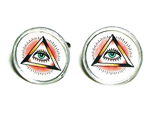 ALL SEEING EyE Cufflinks Eye Of Providence Unisex Men Women Cuff Links Silver Pltd Design Old School Tattoo