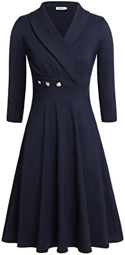 Women Vestido,Comila Retro V Collar Buttons Zipper Pageant Swing Dress Blue L