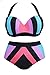 FIYOTE Women Plus Size Halter High Waist Strapped Color Bikini Swimsuit (XL, Multicolored)