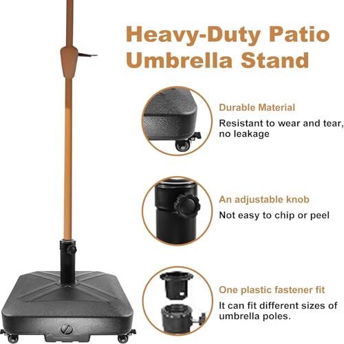 Homodoskey Patio Umbrella Base with Wheels, 125 lbs Capacity Umbrella Stand Base Heavy Duty For Outdoor Patio Deck Poolside Garden Beach, Fillable with Sand or Water, 48 * 48 * 39Cm Black