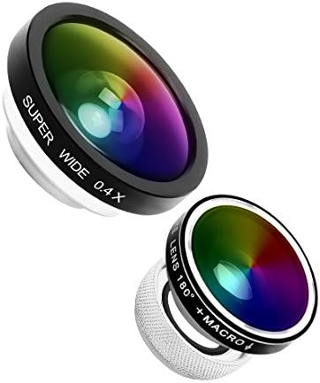 Cell Phone Camera Lens Kit, 0.4X Super Wide Angle Lens + 180° Fisheye Lens &amp; 10X Macro Lens, 3 in 1 HD Mobile Phone Lens Compatible for iPhone 8, 7, 6s, 5s, Blackberry &amp; All Smartphones, Silver - PWL