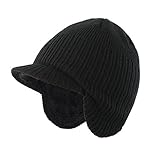 Home Prefer Toddler Boys Winter Hat Fuzzy Knitted Kids Hat w. Visor Earflaps Hat